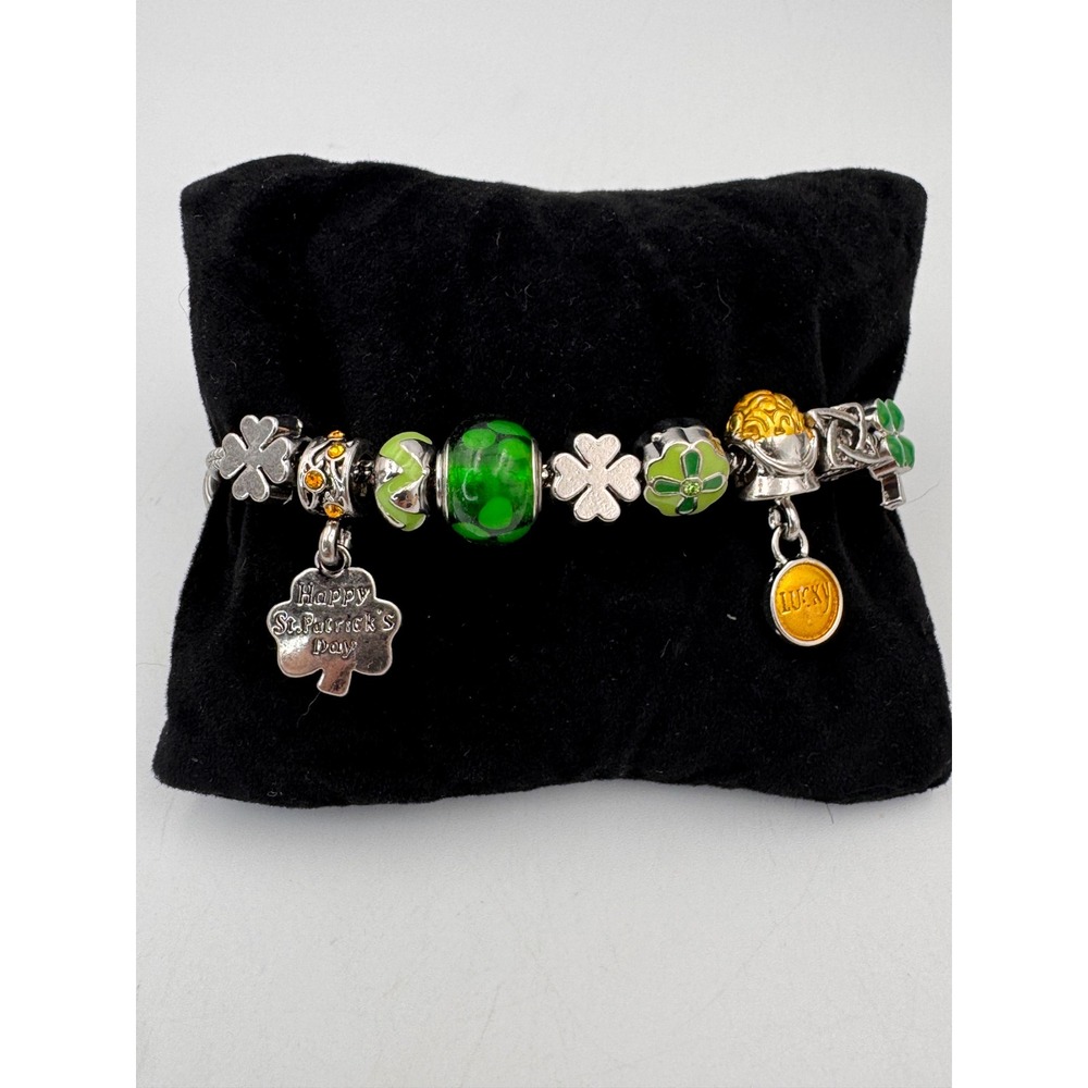 St Patrick's Day Green Charm Bracelet Willabee & Ward Shamrock Lucky Pot o Gold